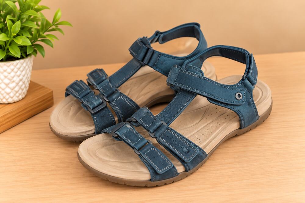 USED Clarks Women's April Cove Flat Sandal, Navy Leather, 11